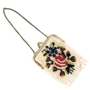 Vintage Women's Floral Beaded Fringe Chain‎ Strap Mini Purse Multicolor